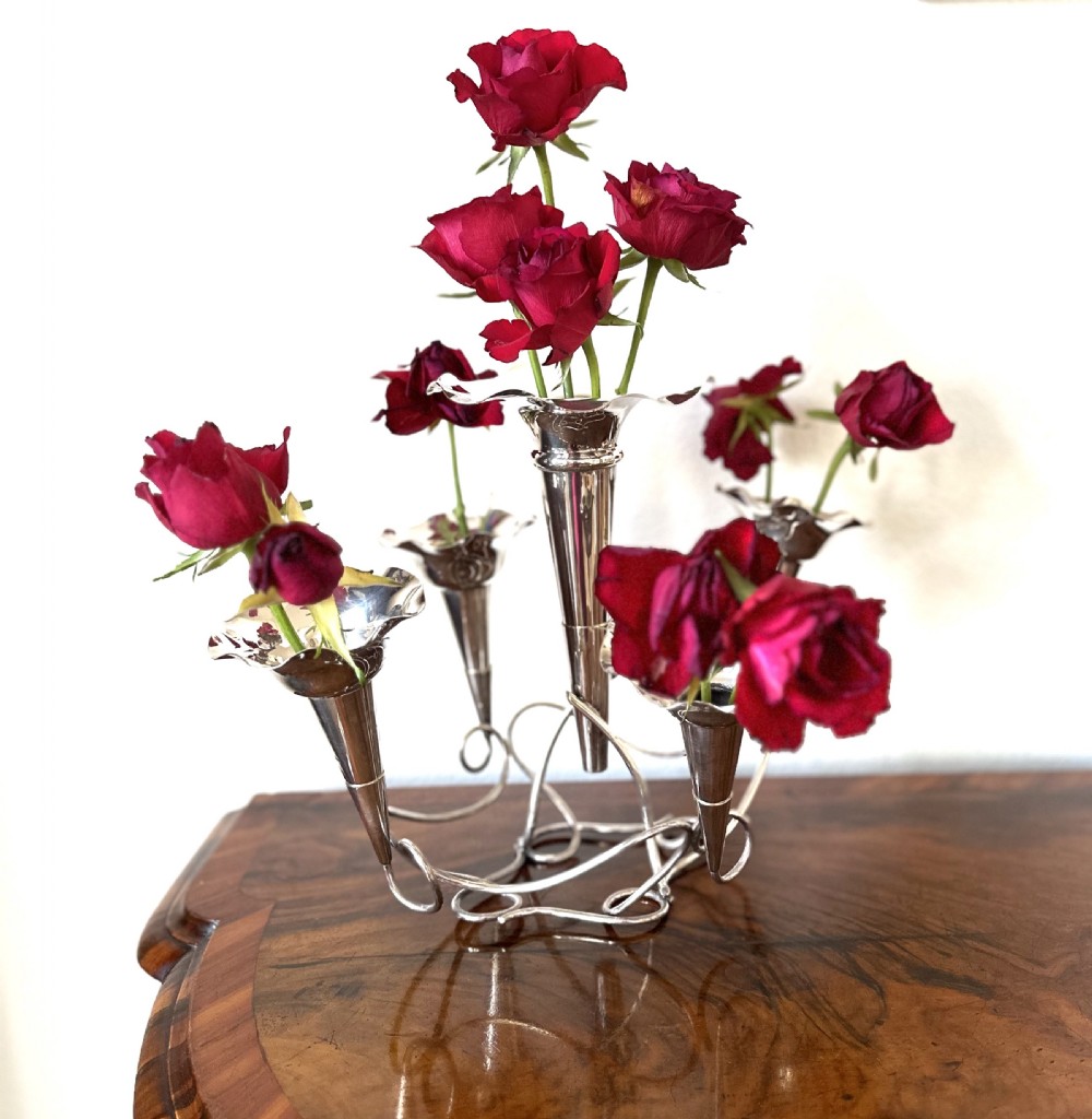 Five. Branch, Epergne circa 1920. Silver Plated vase.