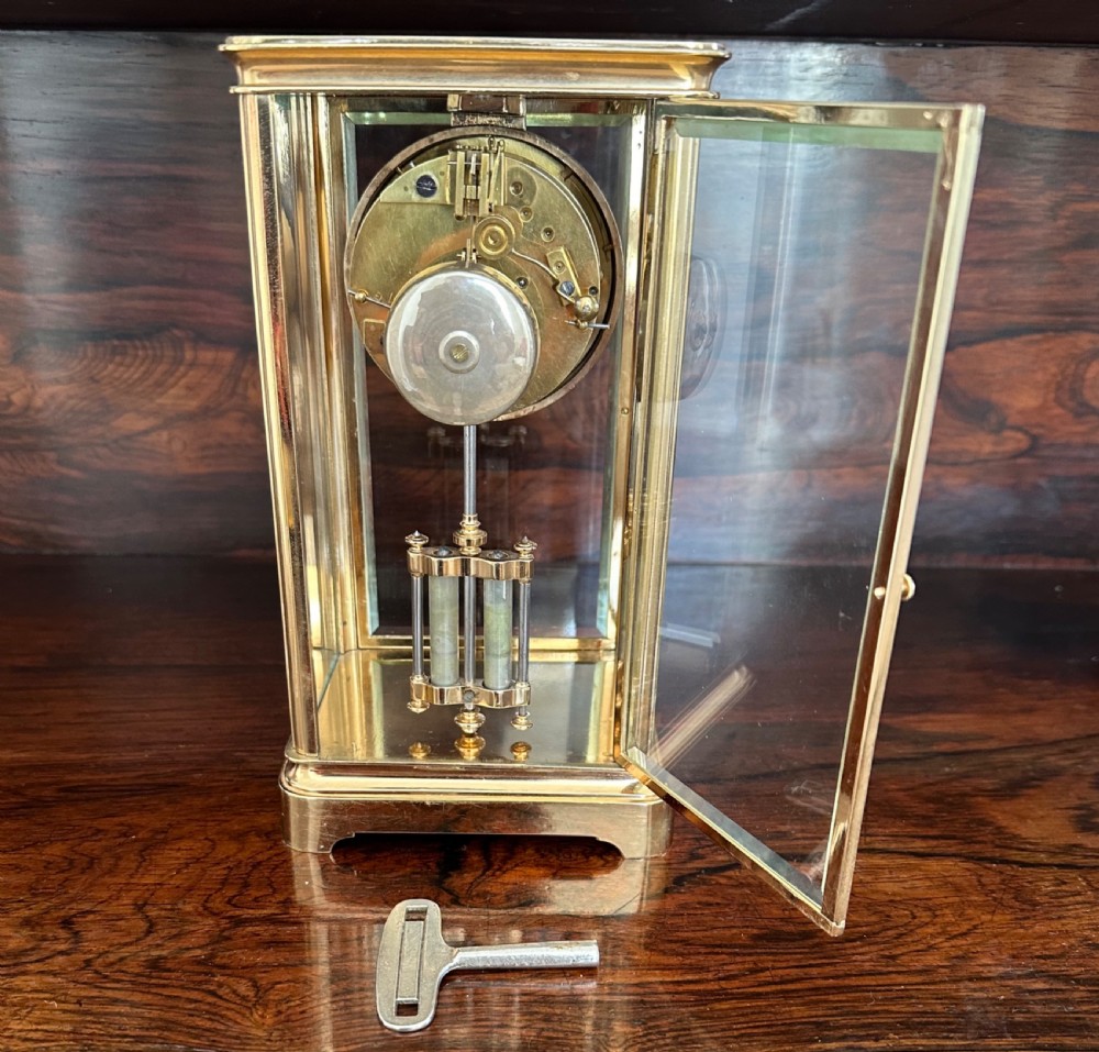 Four glass mantle clock, striking, library, French clock, circa 1900 View II