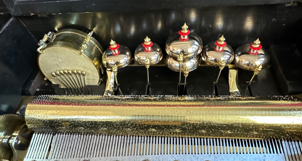 Exceptional quality Music Box circa 1875. Music Box with drums & bells View IV