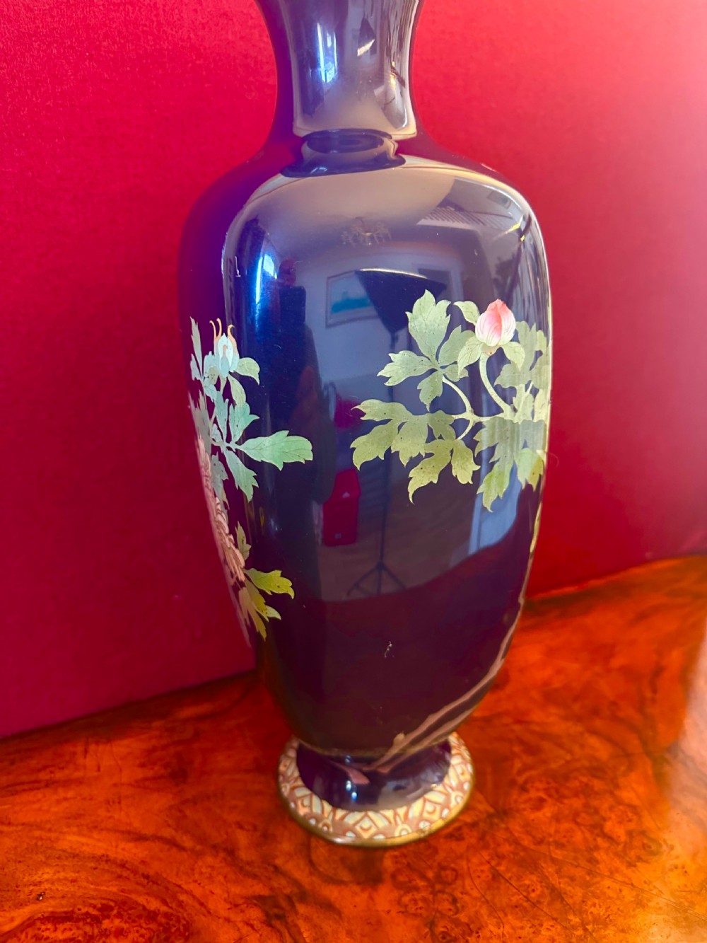 Beautiful Japanese Cloisonne floral vase circa 1890 View III