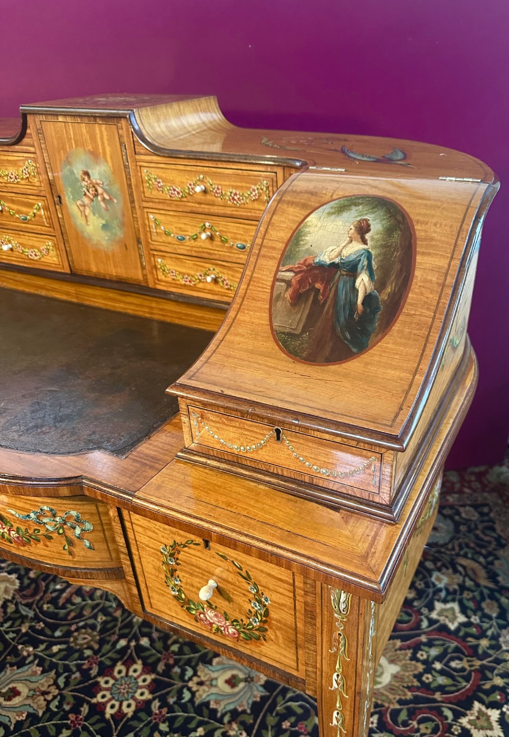 Satinwood Carlton house desk. Circa 1860. Writing table. View II
