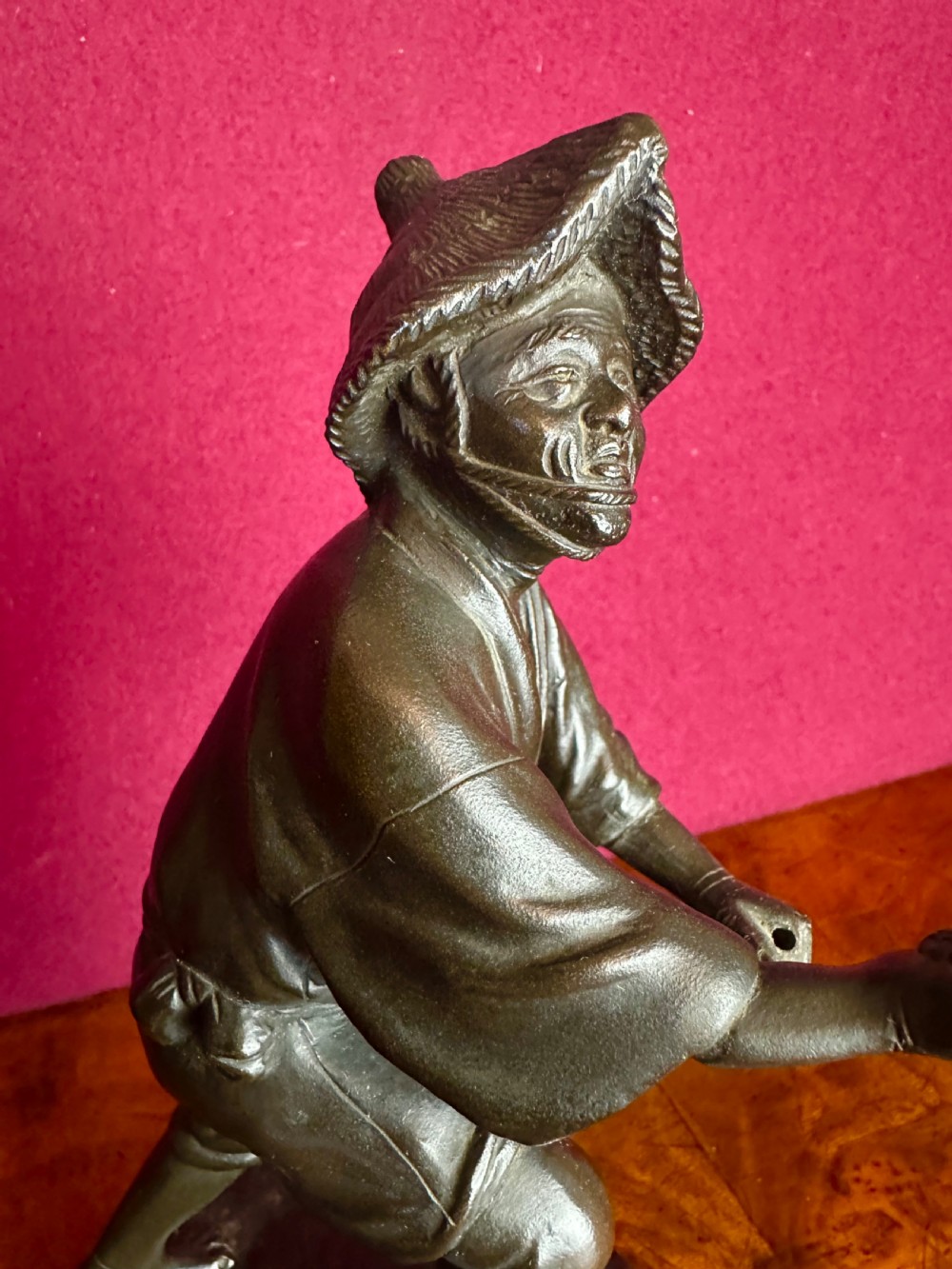 Bronze figure of a Japanese fisherman circa 1890. Japanese bronze.. View III