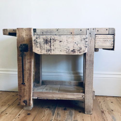 antique french industrial work bench with vice - CATEGORY: ANTIQUE MISCELLANEOUS - DATED 1910