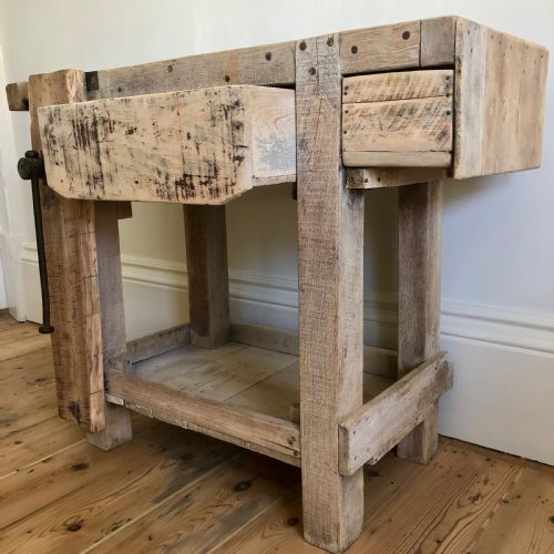 ANTIQUE FRENCH INDUSTRIAL WORK BENCH WITH VICE - ADDITIONAL PHOTO 2
