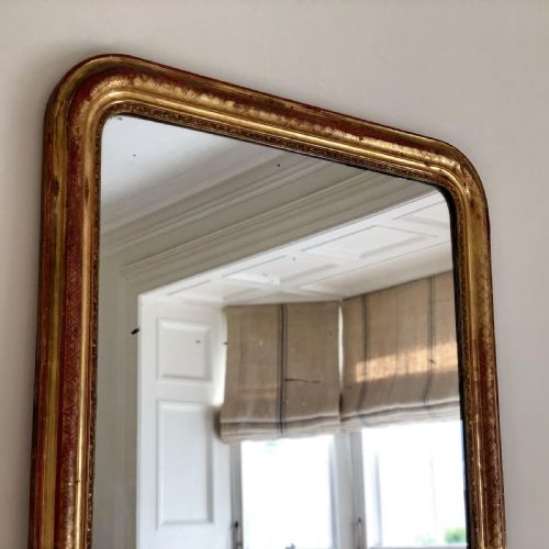 LARGE FRENCH ANTIQUE GILT LOUIS PHILIPPE OVERMANTEL MIRROR C 1860 - ADDITIONAL PHOTO 1
