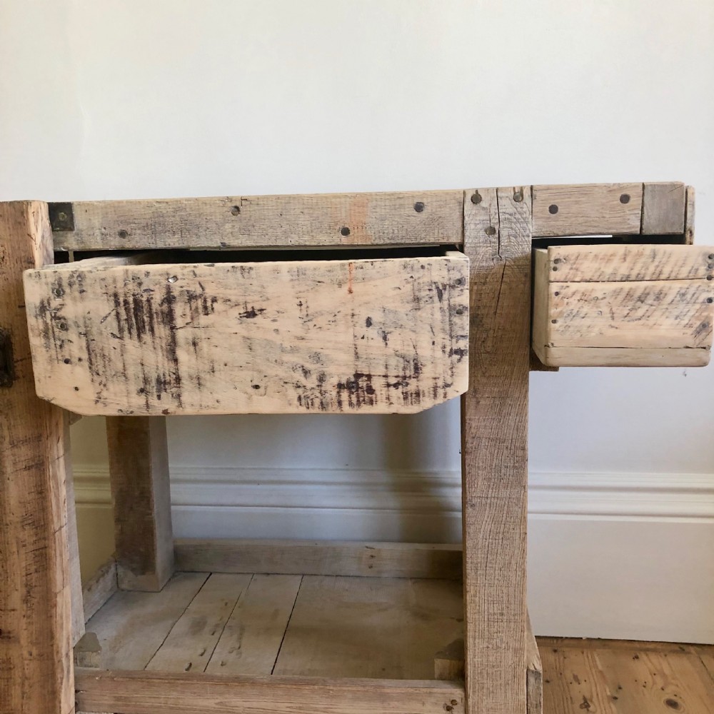 Antique French industrial work bench with vice View IV