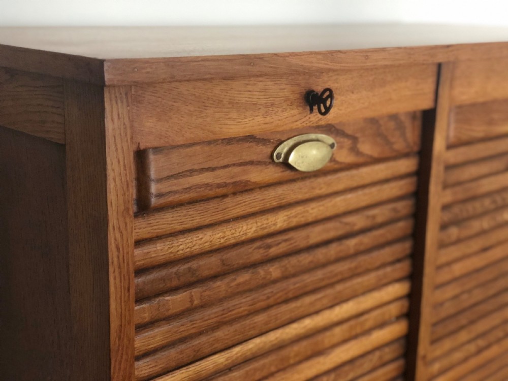 French antique oak double tambour filing cabinet  View III