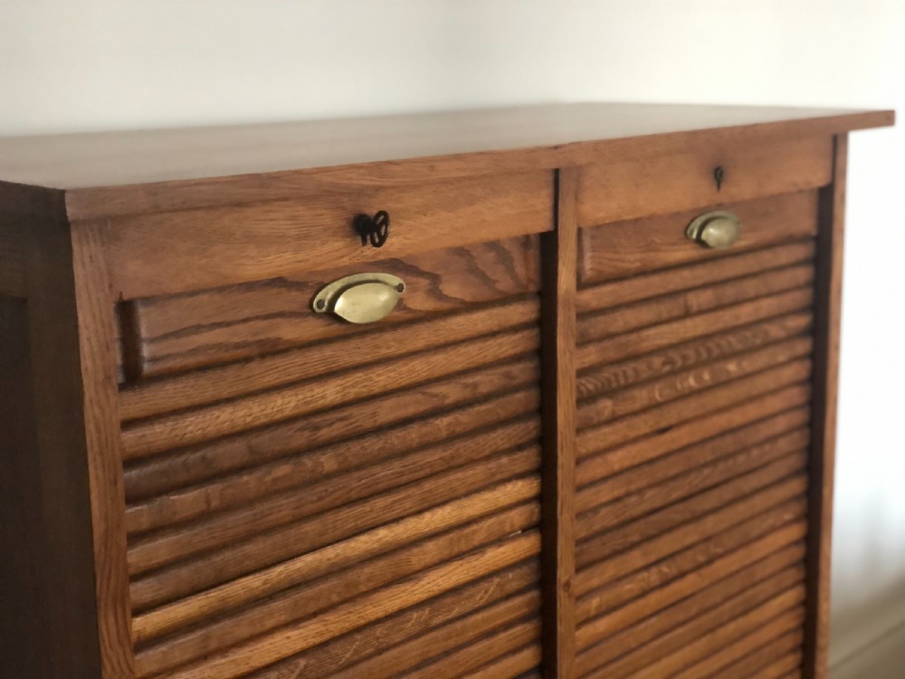 French antique oak double tambour filing cabinet  View IV