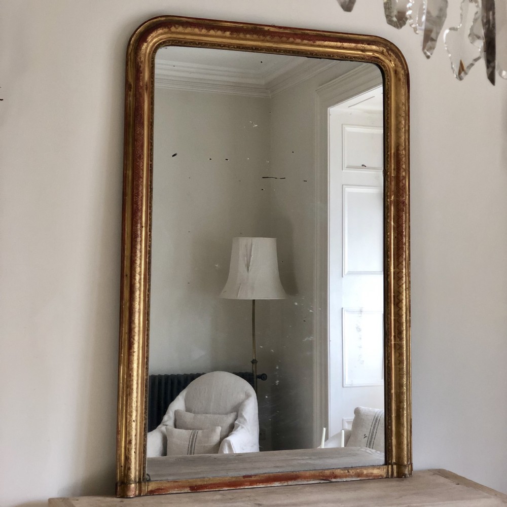 Large French antique gilt Louis Philippe overmantel mirror c 1860
