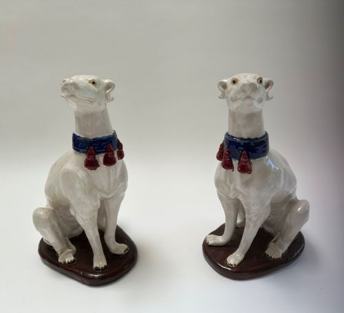 WONDERFUL PAIR OF ITALIAN MAJOLICA DOGS
