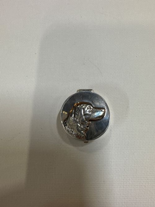 A hall marked silver pill case  very fine. Great detail predicting a scene of retriever dog original  dates to the 30s