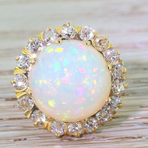 fig 1. Retro 5.00 Carat Opal & 1.36 Carat Old Cut Diamond Ring, circa 1945
