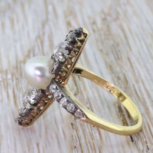 fig 2. Victorian Natural Pearl & Old Cut Diamond Navette Ring, circa 1870
