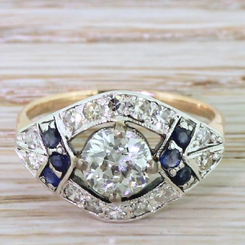 fig 1. Art Deco 1.75 Carat Old Cut Diamond & Sapphire Cluster Ring, circa 1940
