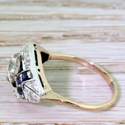 fig 2. Art Deco 1.75 Carat Old Cut Diamond & Sapphire Cluster Ring, circa 1940
