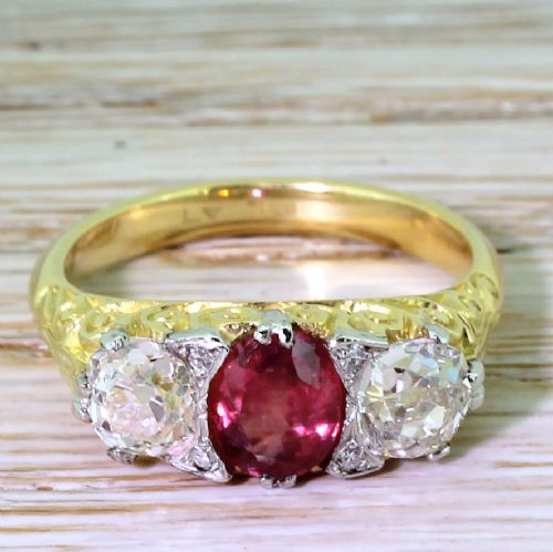 fig 1. Early 20th Century 1.22 Carat Ruby & 1.38 Carat Old Cut Diamond Trilogy Ring, circa 1925
