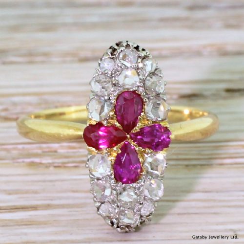 fig 1. Edwardian Pear Cut Ruby & Rose Cut Diamond Cluster Ring, circa 1910