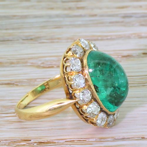 fig 3. Art Deco 6.43 Carat Colombian Cabochon Emerald & Diamond Cornet Cluster Ring, circa 1920