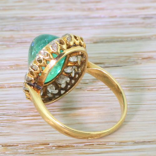 fig 4. Art Deco 6.43 Carat Colombian Cabochon Emerald & Diamond Cornet Cluster Ring, circa 1920