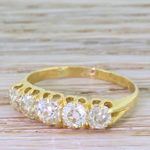 Victorian 1.69 Carat Old Cut Diamond Five Stone Ring, Dated 1886
