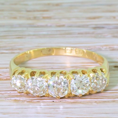 fig 1. Victorian 1.69 Carat Old Cut Diamond Five Stone Ring, dated 1886