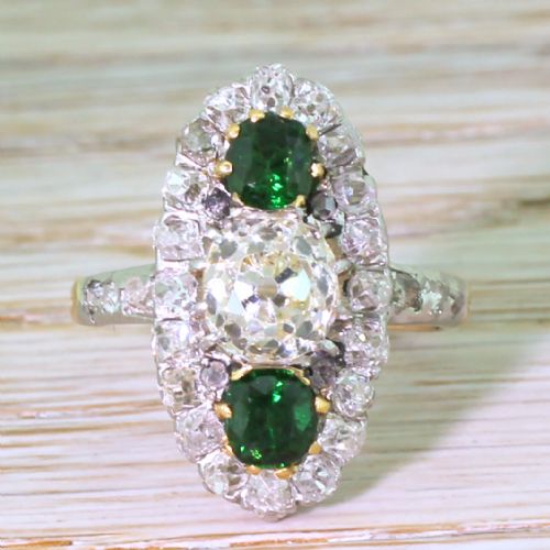 fig 1. Edwardian 2.35 Carat Old Cut Diamond & Tourmaline Cluster Ring, French, circa 1910
