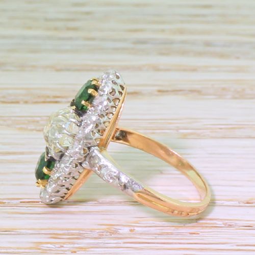fig 2. Edwardian 2.35 Carat Old Cut Diamond & Tourmaline Cluster Ring, French, circa 1910
