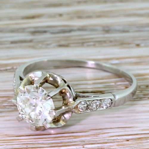 Art Deco 0.85 Carat Old European Cut Diamond Engagement Ring, Circa 1935
