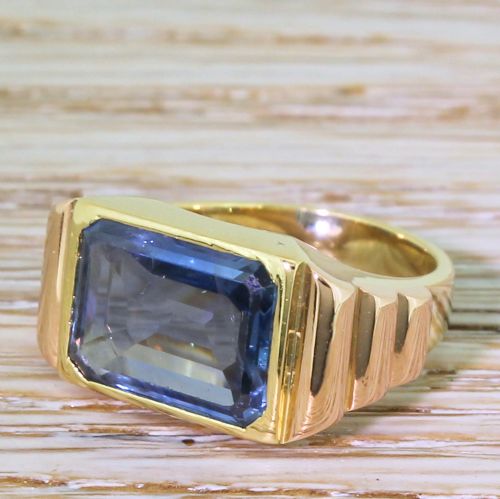 Art Deco 5.00 Carat Emerald Cut Natural Sapphire Solitaire Ring, Circa 1920
