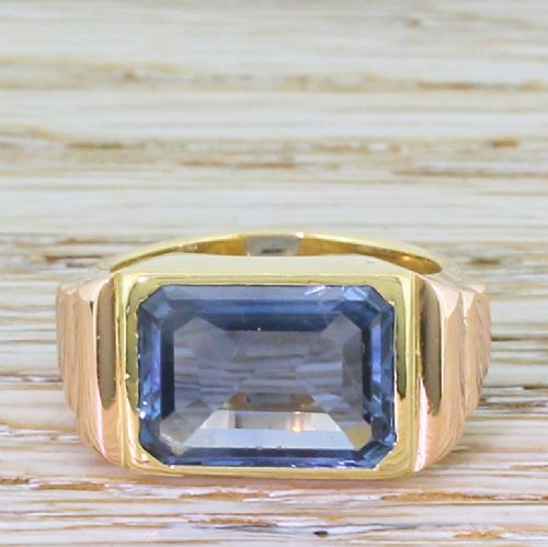 fig 1. Art Deco 5.00 Carat Emerald Cut Natural Sapphire Solitaire Ring, circa 1920
