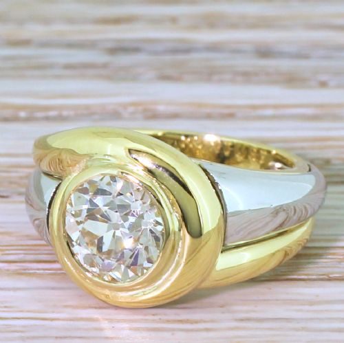 Mid Century 2.04 Carat Old European Cut Diamond Solitaire Ring
