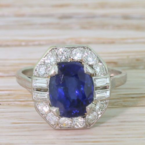 fig 1. Art Deco 3.00 Carat Natural Burmese Sapphire & Diamond Ring, circa 1935
