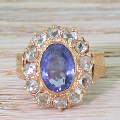 fig 1. Art Deco 3.05 Carat Sapphire & Rose Cut Diamond Ring, circa 1930