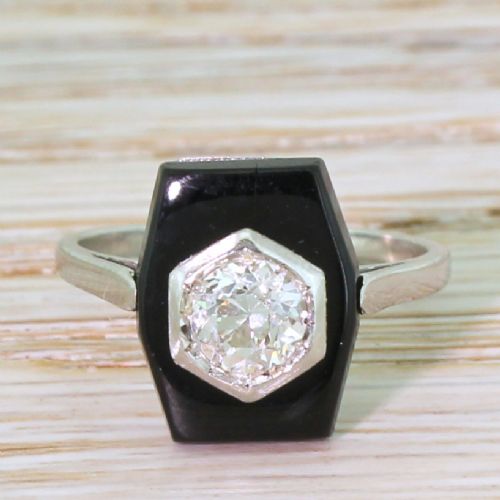 fig 1. Art Deco 0.56 Carat Old Cut Diamond & Onyx Ring, circa 1930