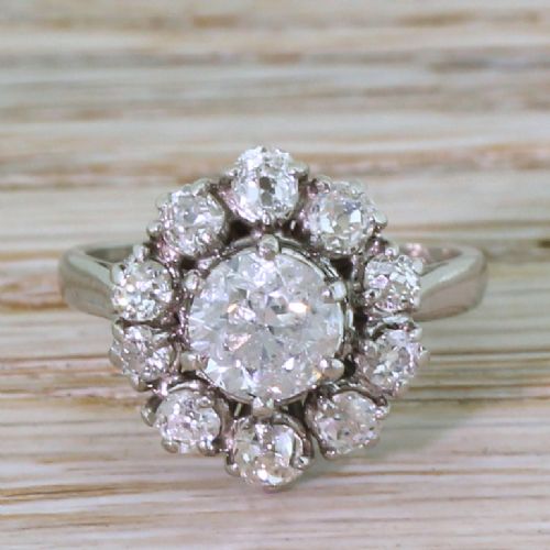 fig 1. Mid Century 2.06 Carat Brilliant & Old Cut Diamond Cluster Ring, circa 1960