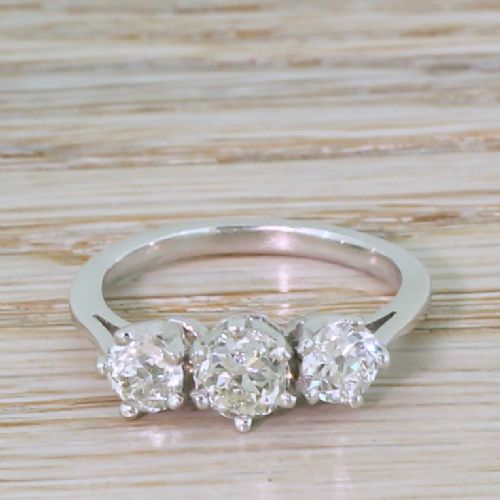 fig 1. 1.38 Carat Old Cut Diamond Trilogy Ring, Platinum