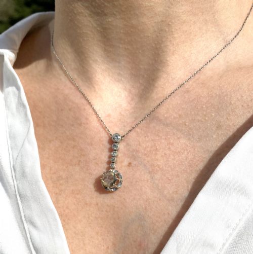 fig 1. Mid Century 1.63 Carat Rose Cut & Old Cut Diamond Drop Necklace, circa 1950