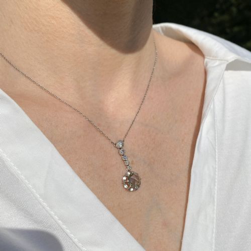 fig 2. Mid Century 1.63 Carat Rose Cut & Old Cut Diamond Drop Necklace, circa 1950