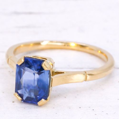 Antique 1.49 Carat Ceylon Sapphire Solitaire Ring, Circa 1950