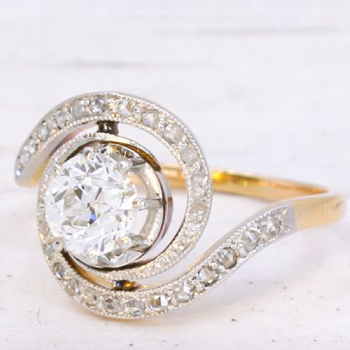 Antique 1.00 Carat Old Cut Diamond Tourbillon Ring, Circa 1915
