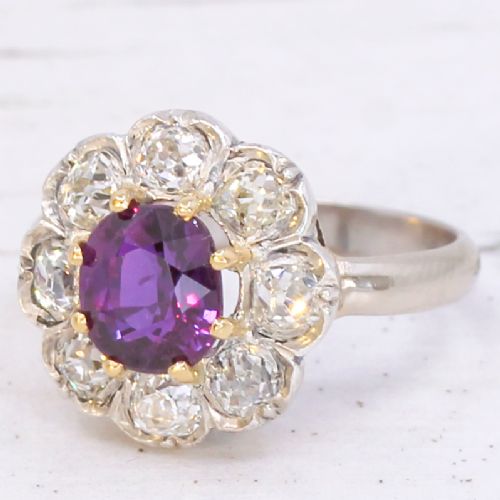 Antique 2.05 Carat Ruby & Old Cut Diamond Cluster Ring, Circa 1900