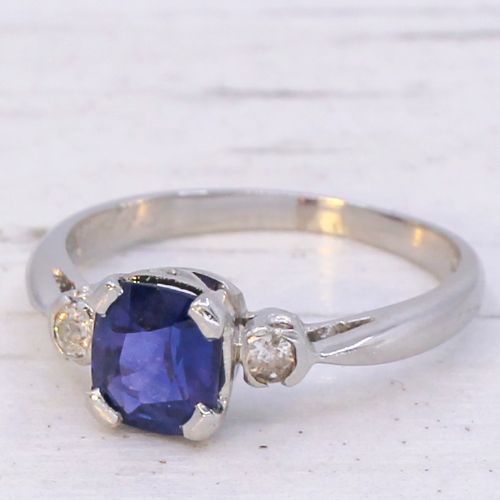 Vintage 1.18 Carat Unheated Ceylon Sapphire Solitaire Ring, Dated 1943