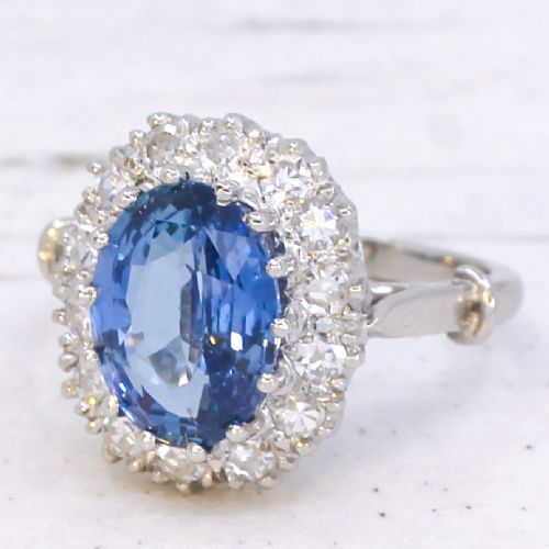 Vintage 3.51 Carat Unheated Ceylon Sapphire & Diamond Ring, circa 1940