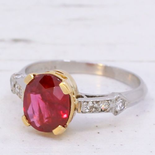 Vintage 2.28 Carat Unheated Ruby Solitaire Ring, Circa 1935