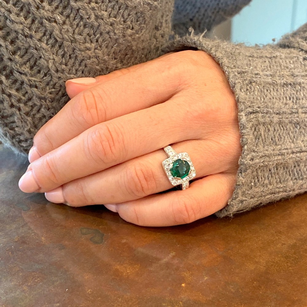 Art Deco 1.08 Carat Emerald & 0.42 Carat Diamond Cluster Ring, circa 1930
 View VII