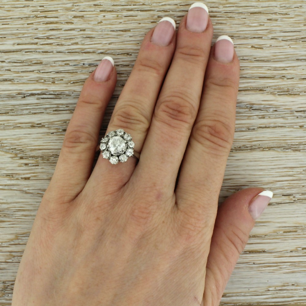 Mid Century 2.06 Carat Brilliant & Old Cut Diamond Cluster Ring, circa 1960 View VI