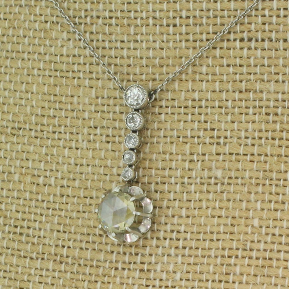 Mid Century 1.63 Carat Rose Cut & Old Cut Diamond Drop Necklace, circa 1950