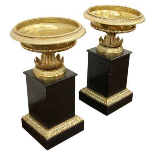 Pair of Victorian Brass and Black Marble Tazza