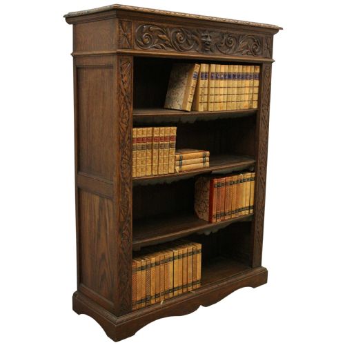 Jacobean Revival Carved Oak Open Bookcase