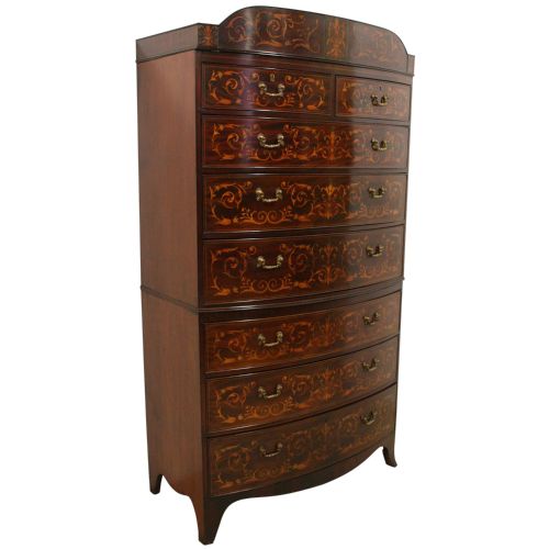 George III Inlaid Mahogany Bow Front Chest on Chest